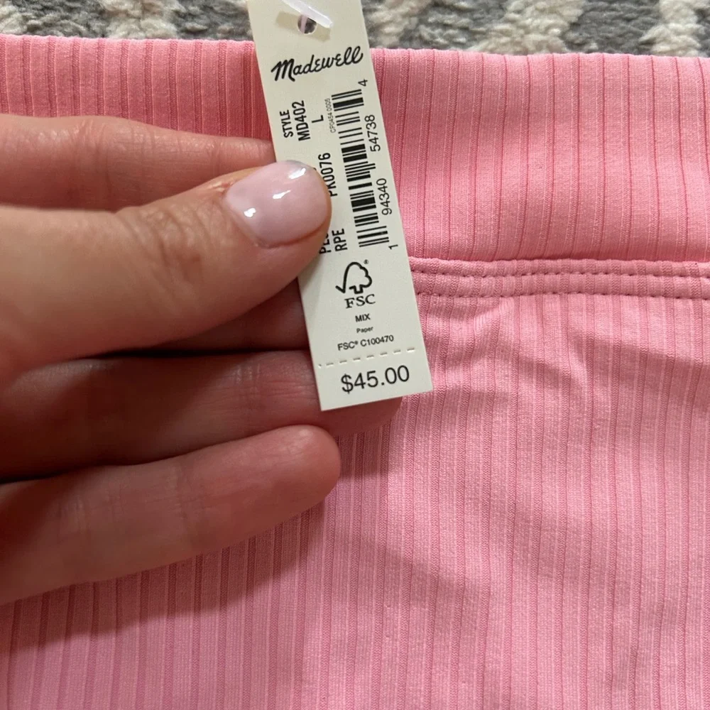 NWT Madewell Pink ribbed high rise Bikini Bottom